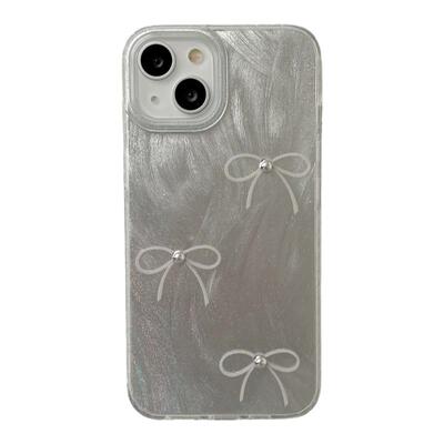 闪粉立体珍珠蝴蝶结适用苹果14手机壳iPhone16ProMax新款15pro防摔12女小众13日韩14pro简约韩风全包保护套软