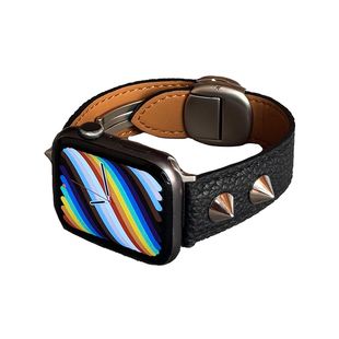 壳里斯iwatch表带荔枝纹皮质铆钉折叠磁吸扣S11星光色S9适用S10苹果applewatch华为GT6手表FIT4红米5小米9pro