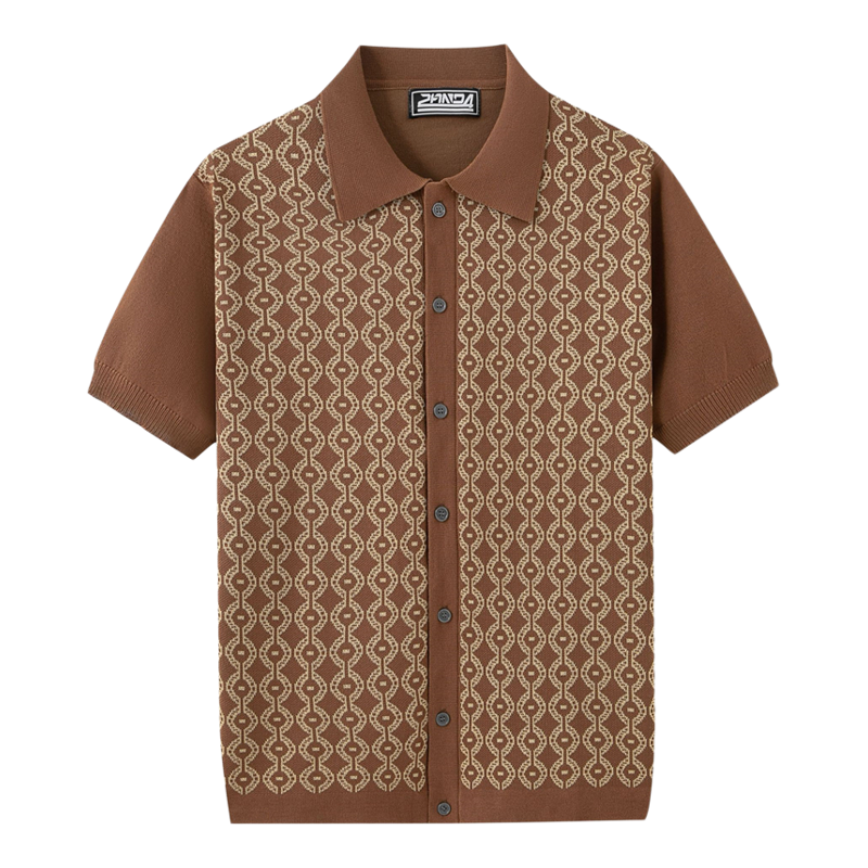 2026夏季欧美男装冰爽丝短袖针织衫翻领提花开衫Polo衫Men Shirts