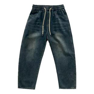 美式街头风长裤男士个性水洗做旧复古宽松裤子通勤百搭潮流牛仔裤