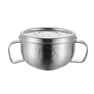 316不锈钢碗儿童吃饭专用双耳带盖宝宝饭碗防摔可爱手柄小碗2-6岁