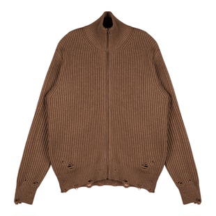 CHU楚妞[布丁]马吉拉羊毛马海毛拼皮针织衫2025秋冬季新款女毛衣