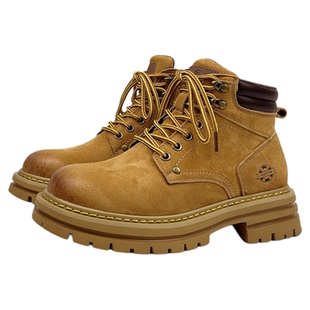 两点浪漫新款复古机车百搭马丁靴男女增高厚底工装短靴情侣大黄靴