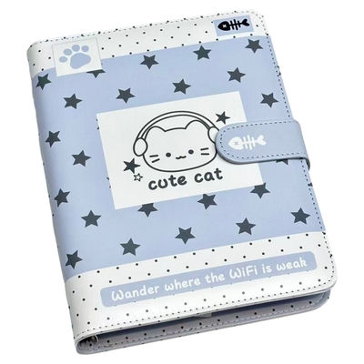 蓝色星星耳机小猫卡册活页收纳册