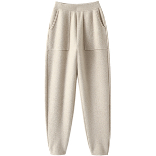 启超产外穿纯山羊绒裤女宽松白色针织休闲裤加厚萝卜裤子E424