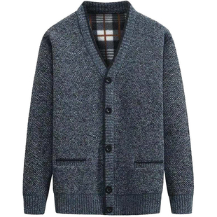 新款爷爷装加绒加厚毛衣开衫   休闲V领中老年爸爸装针织外套冬装