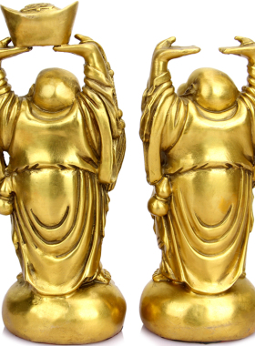 黄铜中式铜举手摆件大肚佛