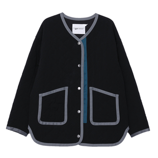 MOVEUP幻走2025秋季新款.FUN系列绣花章仔撞色中长款棉服外套女