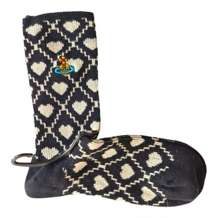 日式土星刺绣女士新年大红色本命年袜子黑色爱心格子双针百搭袜子