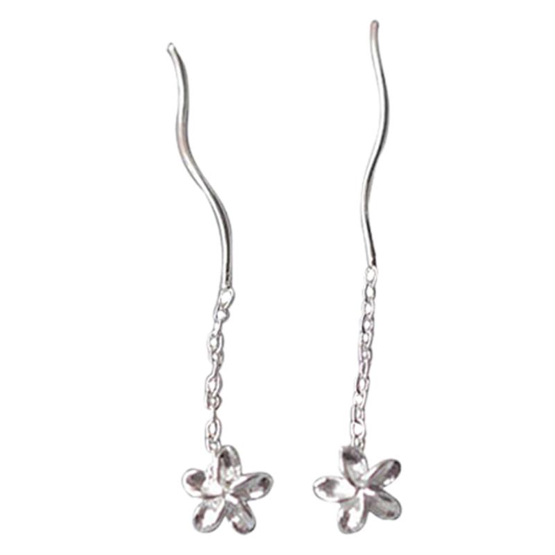 纯银波浪耳线女长款樱花秋天气质汉服耳饰高级感耳环2025新款爆款