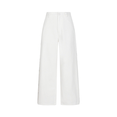 LESS新款白色高腰阔腿牛仔裤