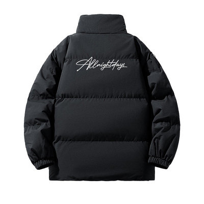 字母拼接保暖加厚假两件连帽棉服