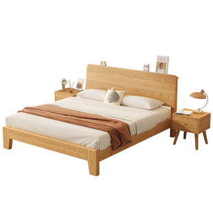 全实木床双人床主卧现代简约1米8出租房家用纯原橡木1.52单人床架