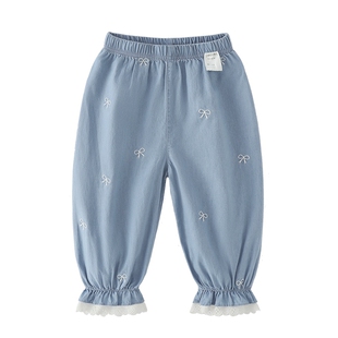 [7A抗菌]女童牛仔裤夏季薄款宝宝纯棉长裤小童休闲裤儿童防蚊裤子