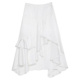 CV大码女装 夏季新款高腰不规则荷叶边半身裙a字中长裙鱼尾裙胖mm