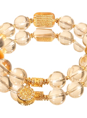 与卿珠宝【富足】天然水晶手链10mm黄水晶S925银镀金饰品配件手串