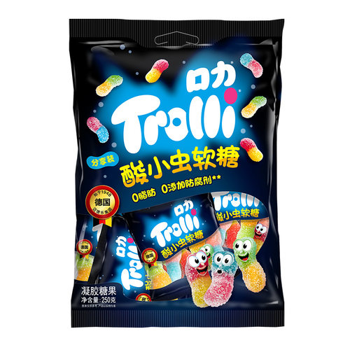 口力Trolli酸小虫软糖酸水果网红酸条软糖彩虹酸味糖果Q弹喜糖