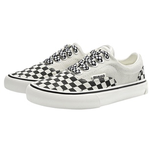 MINISO/名创优品鞋子男黑白棋盘格运动滑板鞋情侣低帮耐磨帆布鞋