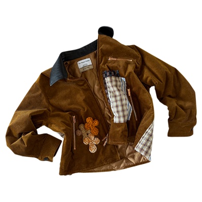 NBB千禧复古做旧拼接领直筒棉袄