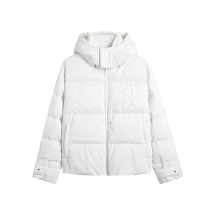 HIM汉崇 金属感涂层舒适羽绒服简约立体压花休闲连帽外套2025冬季