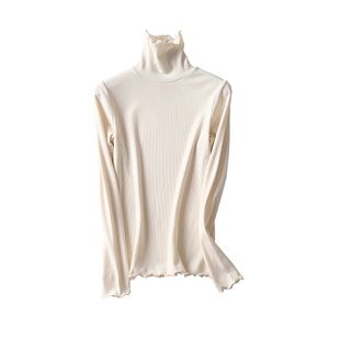 桑蚕丝堆堆领螺纹针织衫内搭修身洋气自发热高领加绒打底衫女秋冬