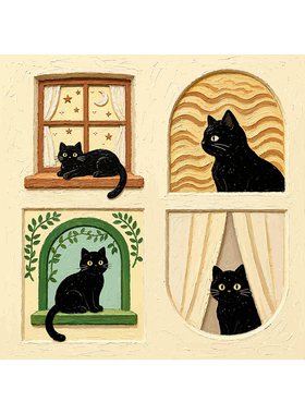 中古风趣味猫咪数字油画diy填充
