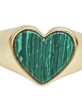 欧美时尚绿色天然石爱心戒指