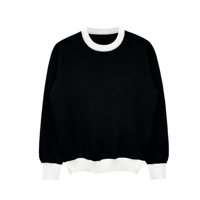 套头针织衫圆领高级拼色毛衣时尚