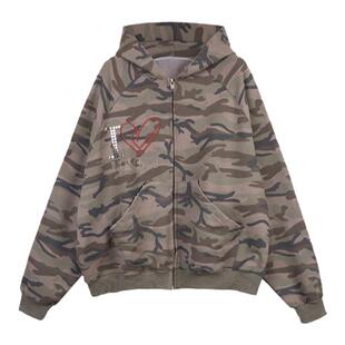 FSG 宽松迷彩烫钻连帽卫衣