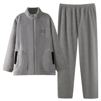 2025冬季新款半边绒睡衣男款秋冬季珊瑚绒可外穿拉链款大码可外穿