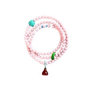 天然正品粉贝贝多层3圈手串女手链6mm108佛珠水晶花卉ins复古