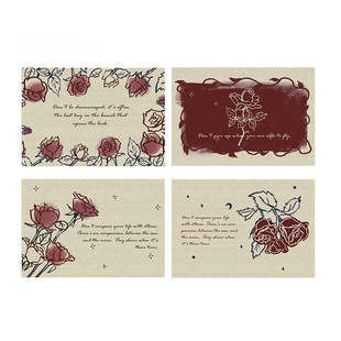 玫瑰诗人明信片小众复古原创手绘插画墙面装饰卡片治愈温感文艺花卉贺卡生日祝福感恩送老师表白手写信送女友