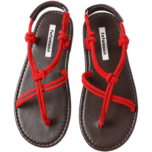 fafamoon设计师品牌 2025夏季新品复古度假风魔术贴绳带凉鞋女