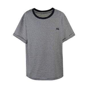 aaaaxbbb 伦格茨里城 绣花条纹t恤独家设计短款拼色圆领正肩上衣