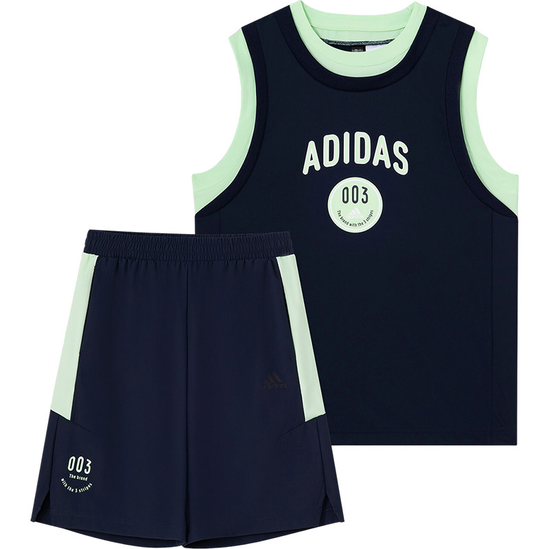 adidas童装夏季速干背心短裤套装