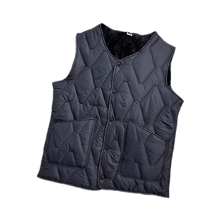 秋冬加绒加厚羽绒棉马甲简约V领宽松青年背心中青年保暖坎肩菱格
