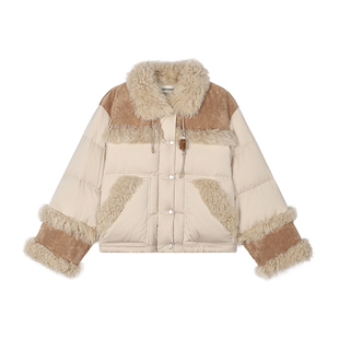 UOOYAA/乌丫2025冬季新款「伤心小熊」托卡羊毛皮拼接面包羽绒服