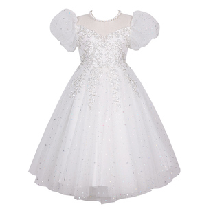 女童白色礼服轻奢小众高端演出服小主持人钢琴演奏儿童洋气公主裙