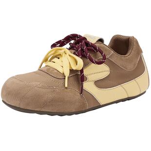 热风薄底休闲鞋女款2025年冬季新款双色鞋带百搭女鞋粉色运动鞋子