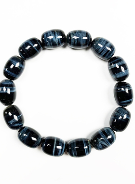 天然蓝虎眼个性桶珠鹰眼石男