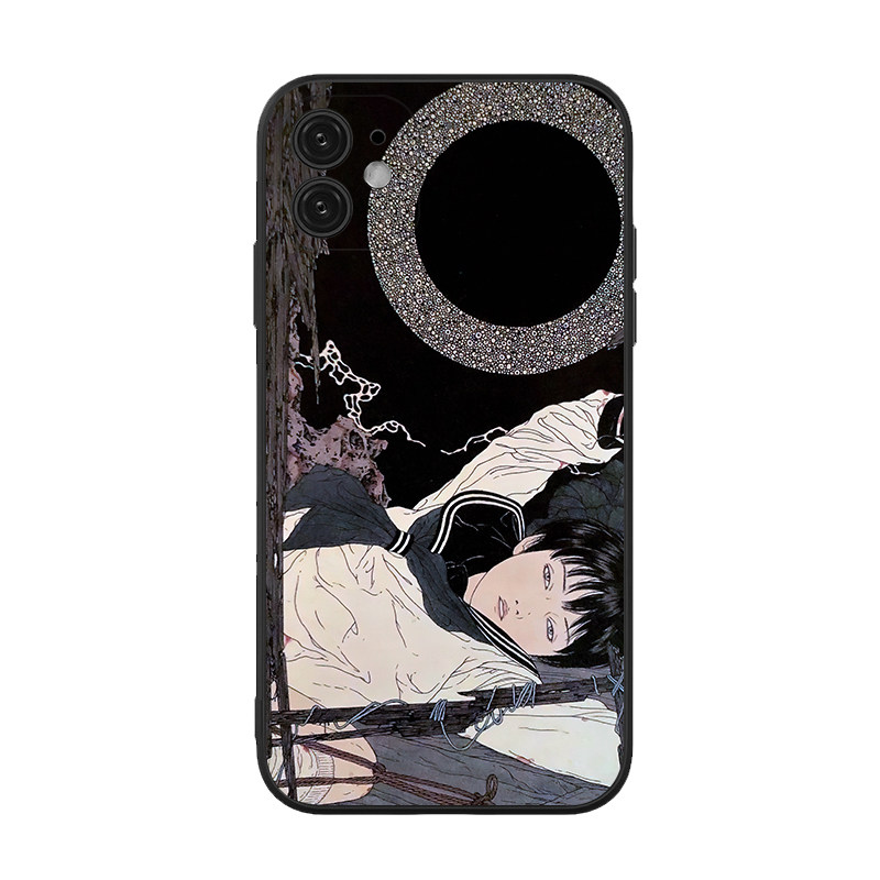 山本高远日式浮世绘艺术暗黑少年手机壳适用iPhone12/13promax液态硅胶钢化玻璃全包镜头防摔苹果华为红米