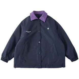 PP星球原创童装男童棉服外套冬季新款翻领撞色加厚棉衣中大童