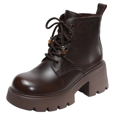 头层牛皮小个子厚底高帮马丁靴