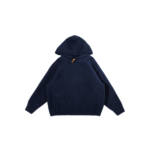 赫米童装2025冬季儿童木扣连帽毛衣中大童套头羊毛混纺针织衫外套