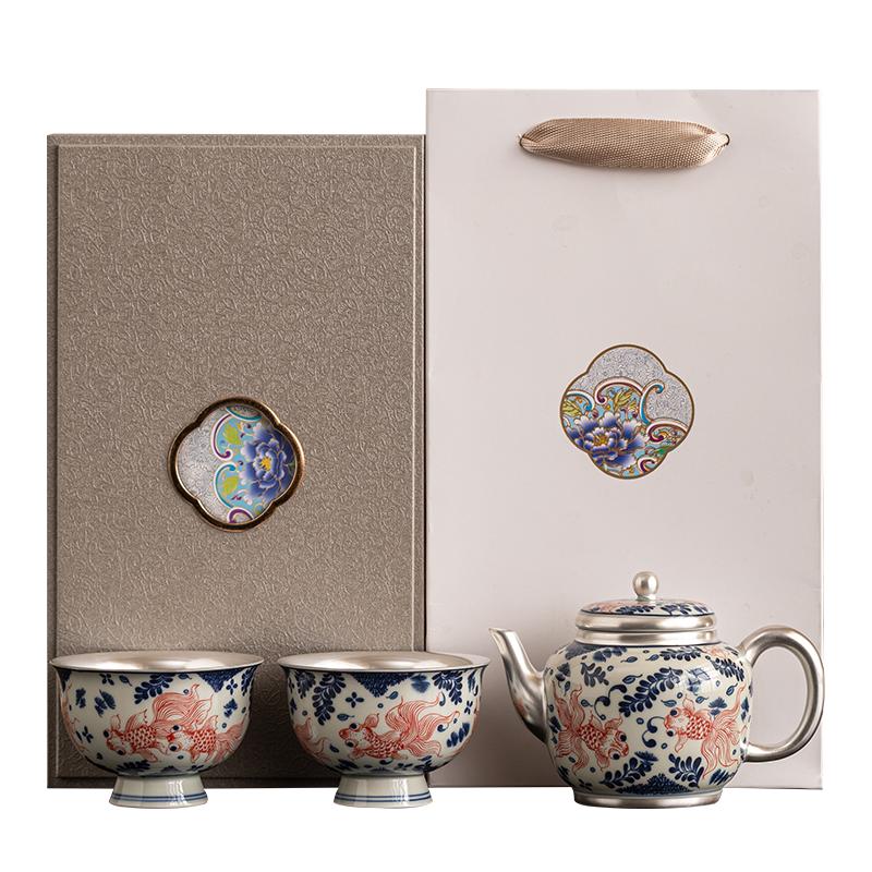 纯银999陶瓷鎏银功夫泡茶壶