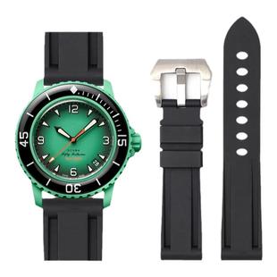 适用宝珀swatch联名表带斯沃琪blancpain风暴洋黑色硅胶橡胶表带