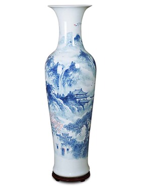 景德镇陶瓷手绘青花瓷大花瓶客厅电视柜酒店公司开业落地摆件送礼