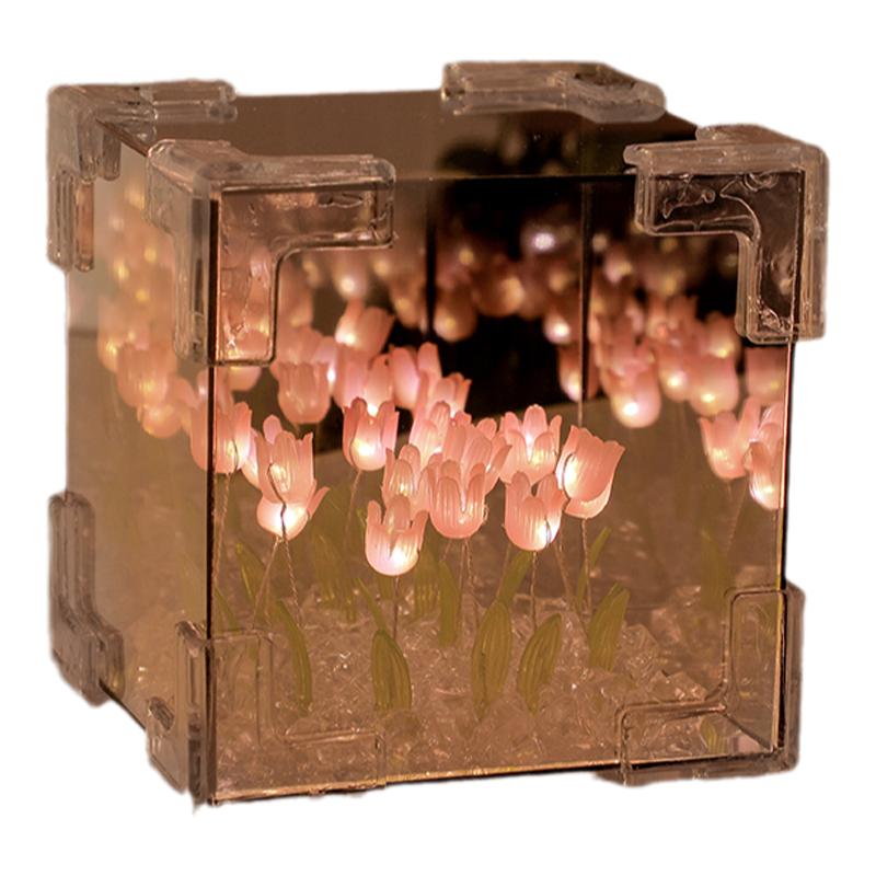 创意魔方镜面郁金香小夜灯手工diy材料摆件生日礼物送女生女友