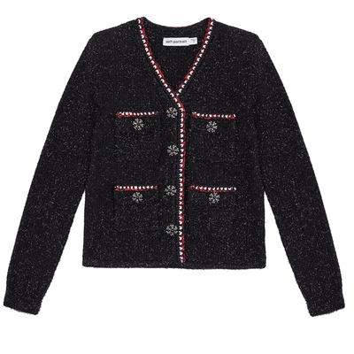 self-portrait金属丝v领针织开衫