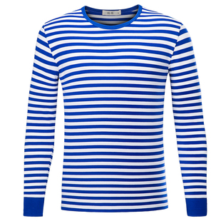 际谦长袖男装海魂衫t恤纯棉复古国货蓝色横条纹春秋款上衣服装潮